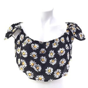 VVNVVN Black Daisy Ruffle Sleeve Floral Crop Top M